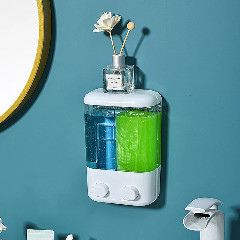 Doublehead Soap Dispenser Bathroom Wall Mount Shower Shampoo Bottle Lotion Container Holder Double Head Foam Hand Wash Dispenser