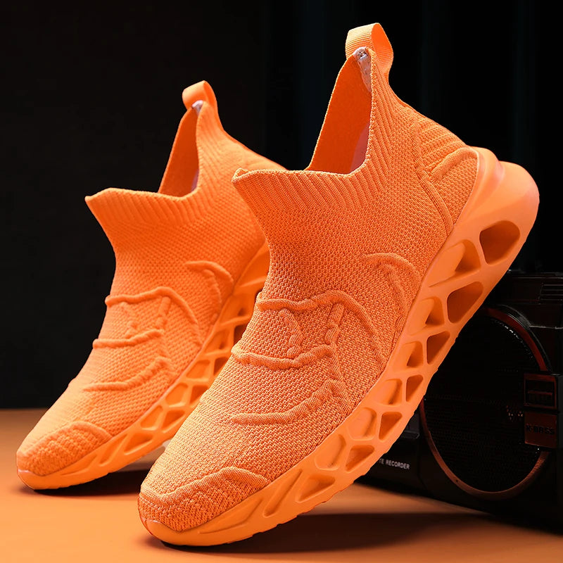 Big Size 40-47 Men Tennis Sport Shoes Breathable Mesh Sock Sneakers Slip-on Walking Footwear Super Light Trainer Tenis Masculino