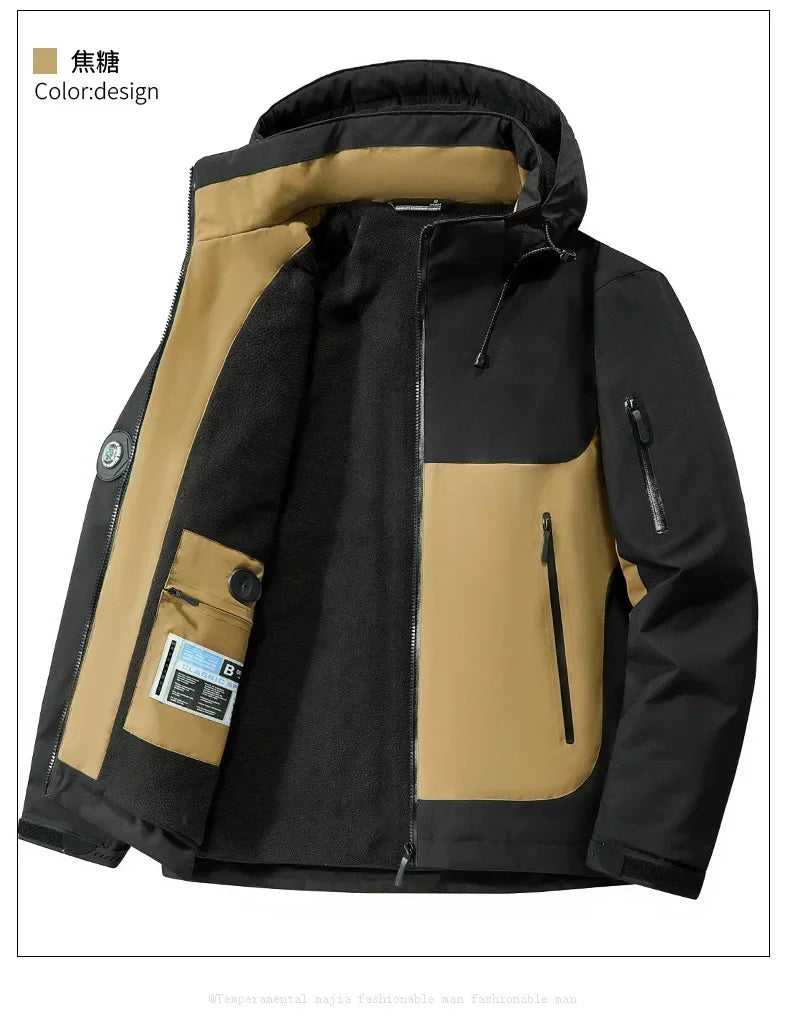 Winter Men Thick Warm Waterproof Parkas Jackets Hat Detachable Men Wool Liner Fleece Coats Male Parka Plus Size Winter Jacket