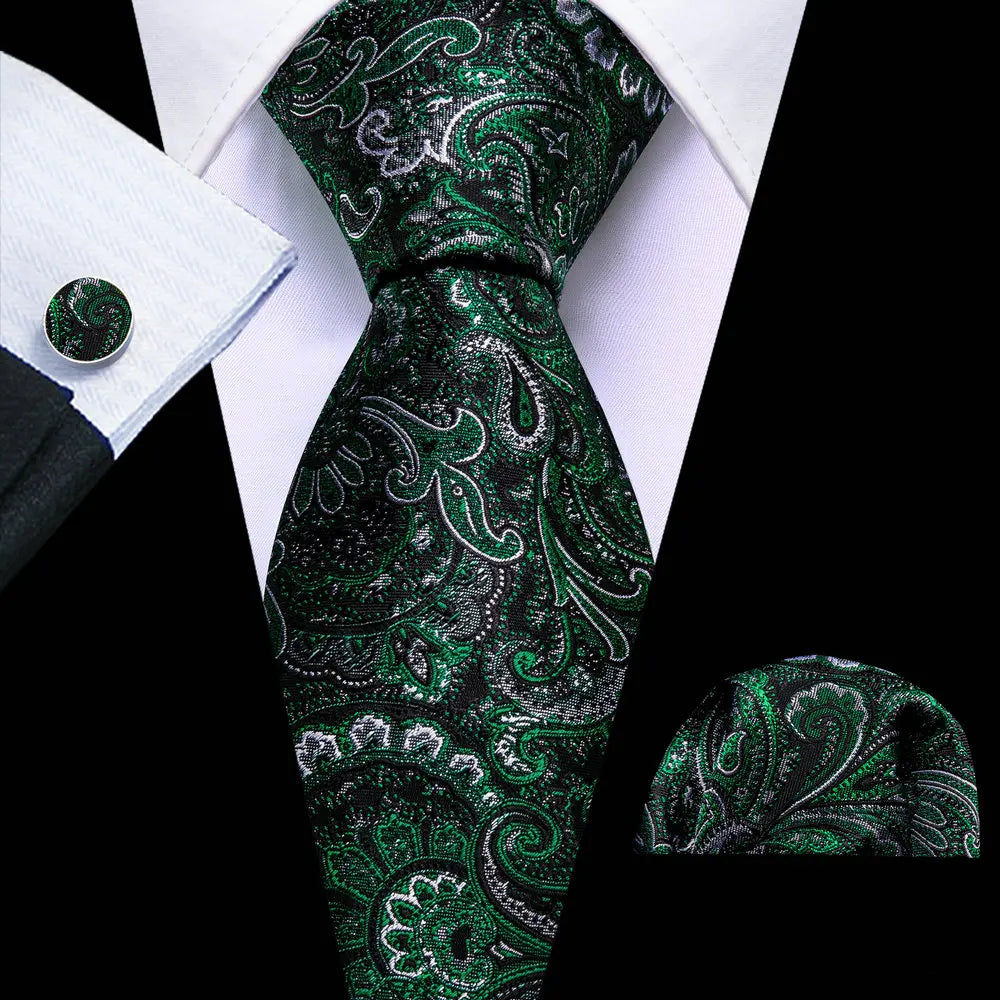 Green Men Tie Wedding Silk Solid Necktie Pocket Square Cufflinks Sets New Suit High Quality Party Business Designer