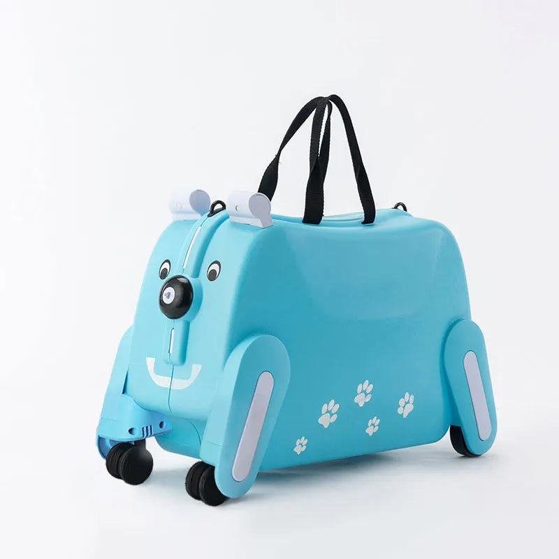 Children's Suitcase on Wheels Can Sit and Ride Cute Cartoon Small Rolling Luggage Toy Suitcase for Kids Outdoors Travel Bag