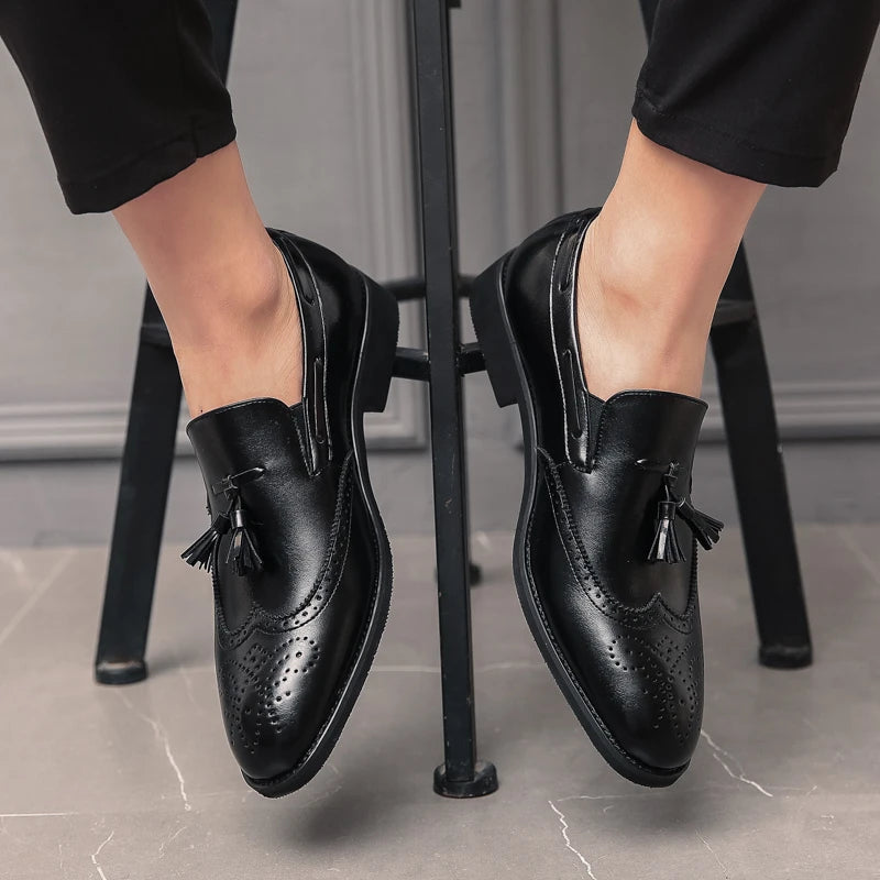 Luxury Men Loafers Tassels Soft Moccasins Spring Black Shoes Man High Quality Mens Shoes Casual Leather Driving Flats Size 38-48