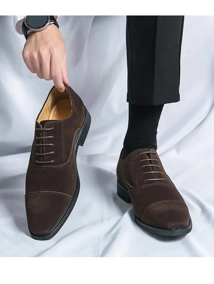 New 2024-2025 Men New Fashion Derby Shoes Pointed Anti Fleece Leather Lace up Business Dress Leather Shoes Black Brown Size 38-48