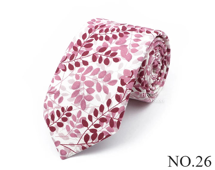 New Chic Floral Tie For Men 2025 100% Cotton Beautiful Elegant Flower Necktie White Blue Narrow Skinny Wedding Casual Cravat