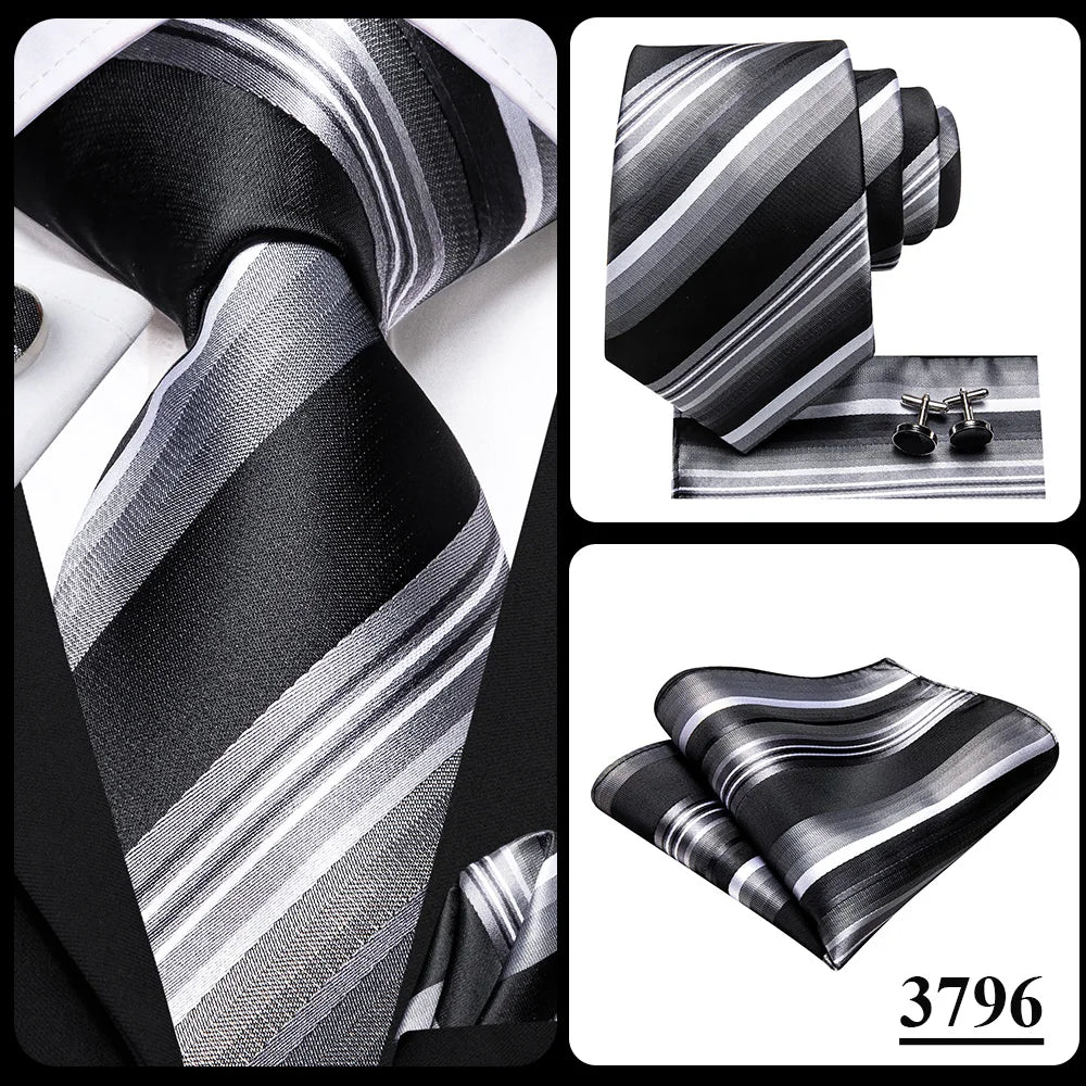 Our Brand  2025 Hi Tie Striped Sage Green Mens Fashion Necktie Handkerchief Cufflinks for Tuxedo Accessory Classic Silk Luxury Tie for Man Gift