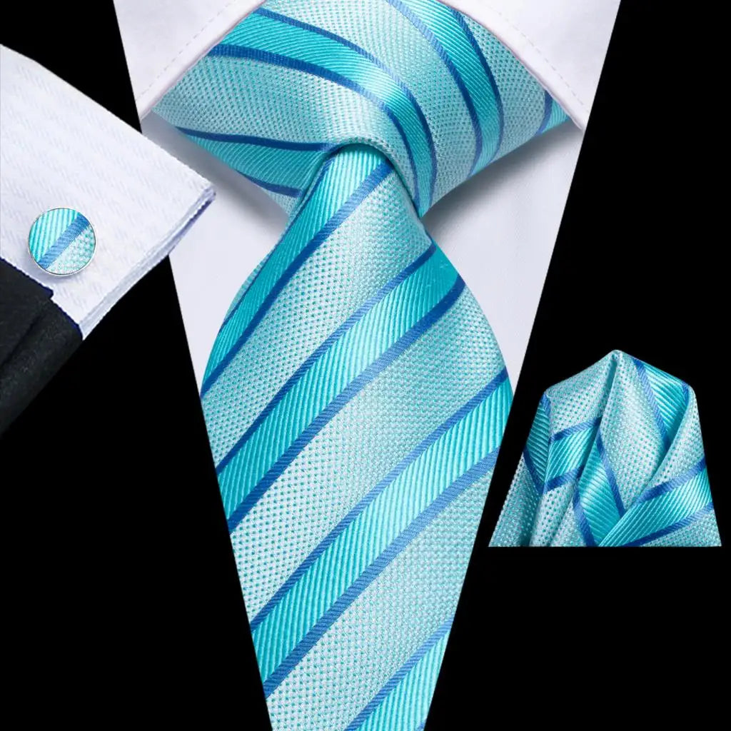 Our Brand  2025 Hi Tie Striped Sage Green Mens Fashion Necktie Handkerchief Cufflinks for Tuxedo Accessory Classic Silk Luxury Tie for Man Gift