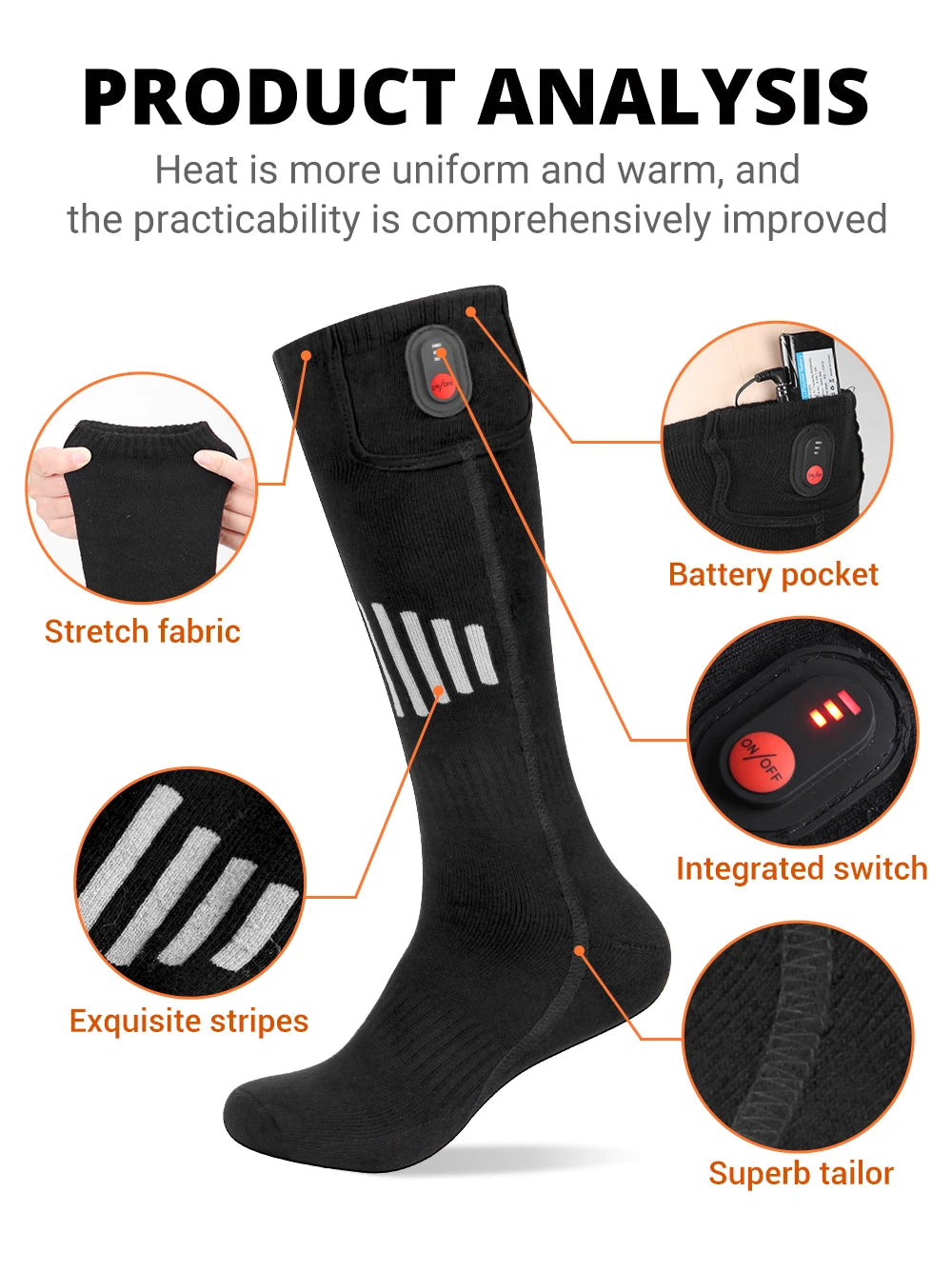 Heated Socks Winter Warmth 5000mAh USB Rechargeable 65℃ Heating Socks Motorcycle Outdoor Heated Boots Snowmobile Skiing Sock