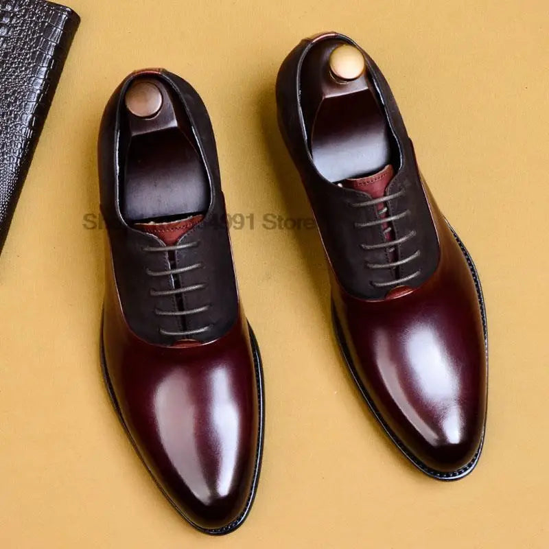 New 2024 HNXC Mens Oxford Genuine Leather Shoes Black Brown Classic Shoes Brogue Lace Up Dress Wedding Office Business Men Formal Shoes
