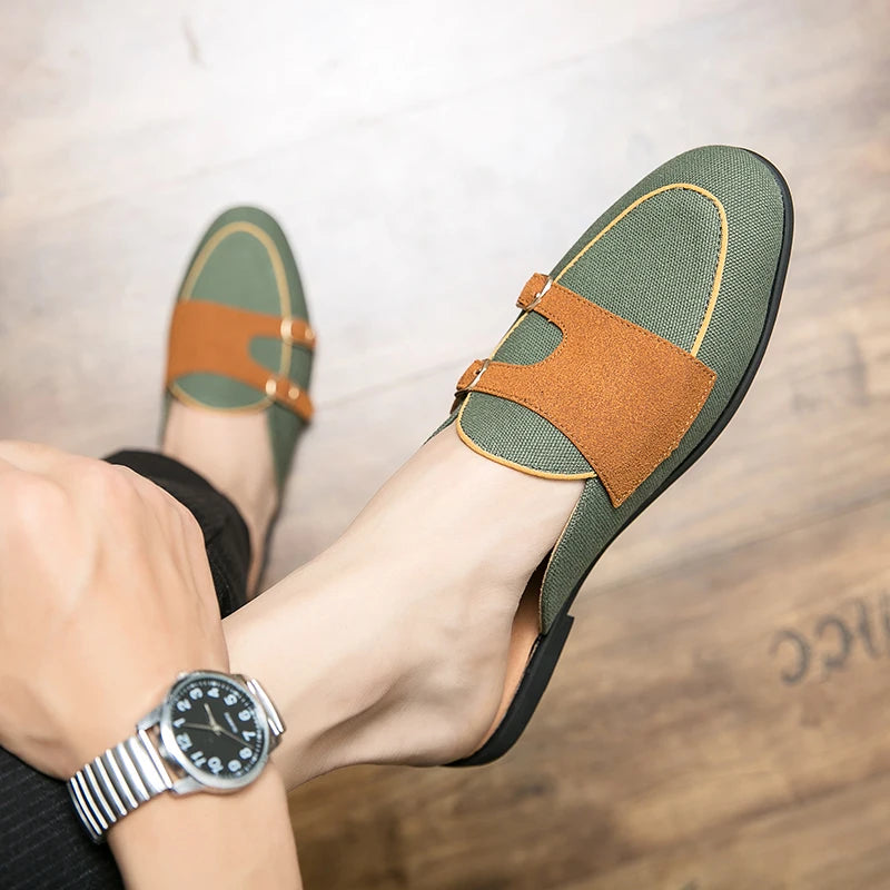 NEW 2025 Suede Leather Shoes Men's Casual Luxury Brand Handmade Muller Loafers Men Slip-On Flats Driving Dress Shoes Half Slippers 38-48