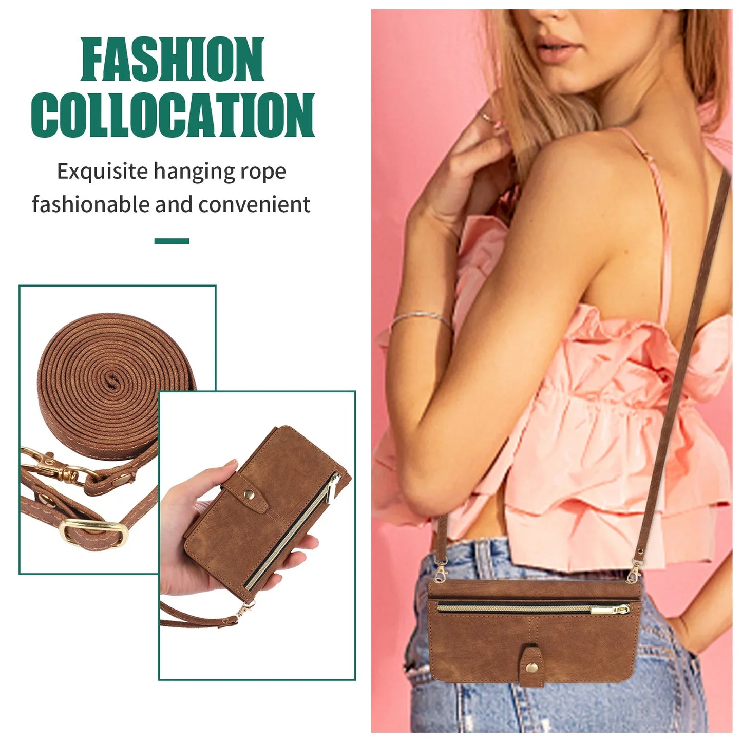 Crossbody Lanyard Card Slot Wallet Flip Case for iPhone 15 14 13 12 11 Pro Max Mini X XS 8 7 Plus SE 2020 2022 PU Leather Cover