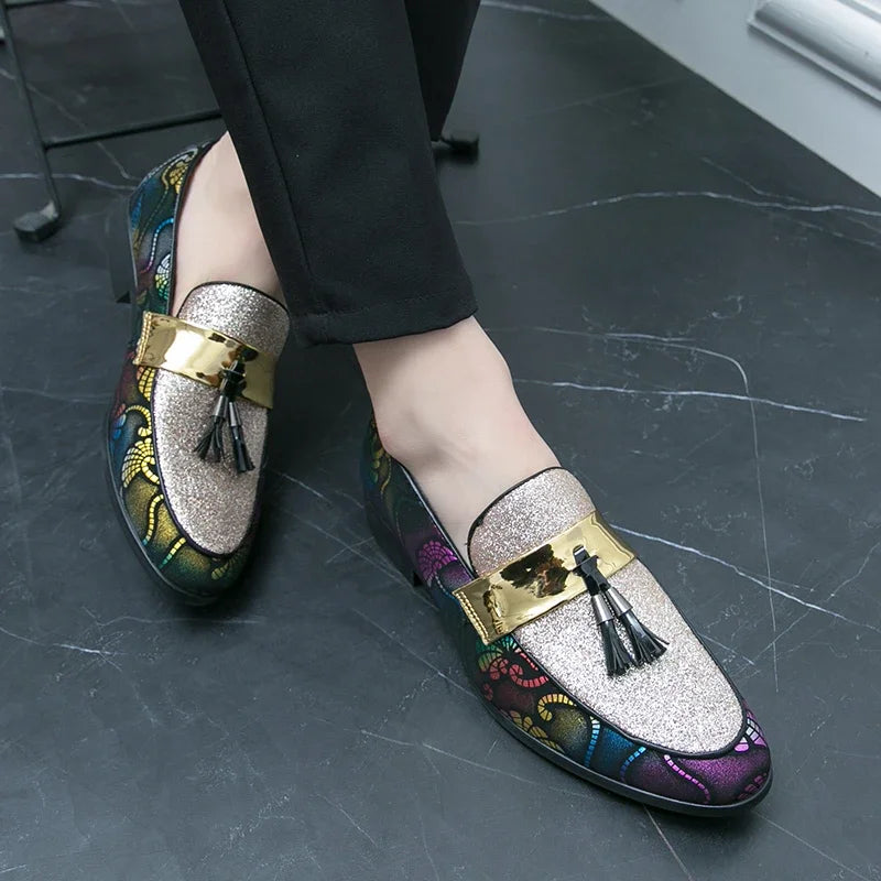 New 2025  Loafers for Men Flock Embroider Tassel Casual Shoes Slip-On Breathable Handmade Mens Dress Shoes Size 38-47