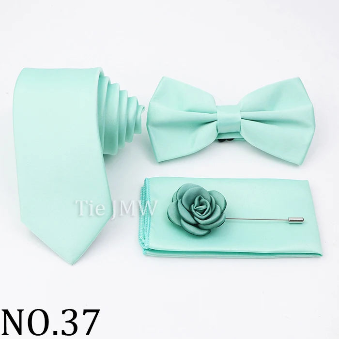 Hot Sale Pink Purple Sage Green Tie Set Polyester Necktie Bowtie Cufflink Brooch For Groom Suit Wedding Cravat Shirt Accessory