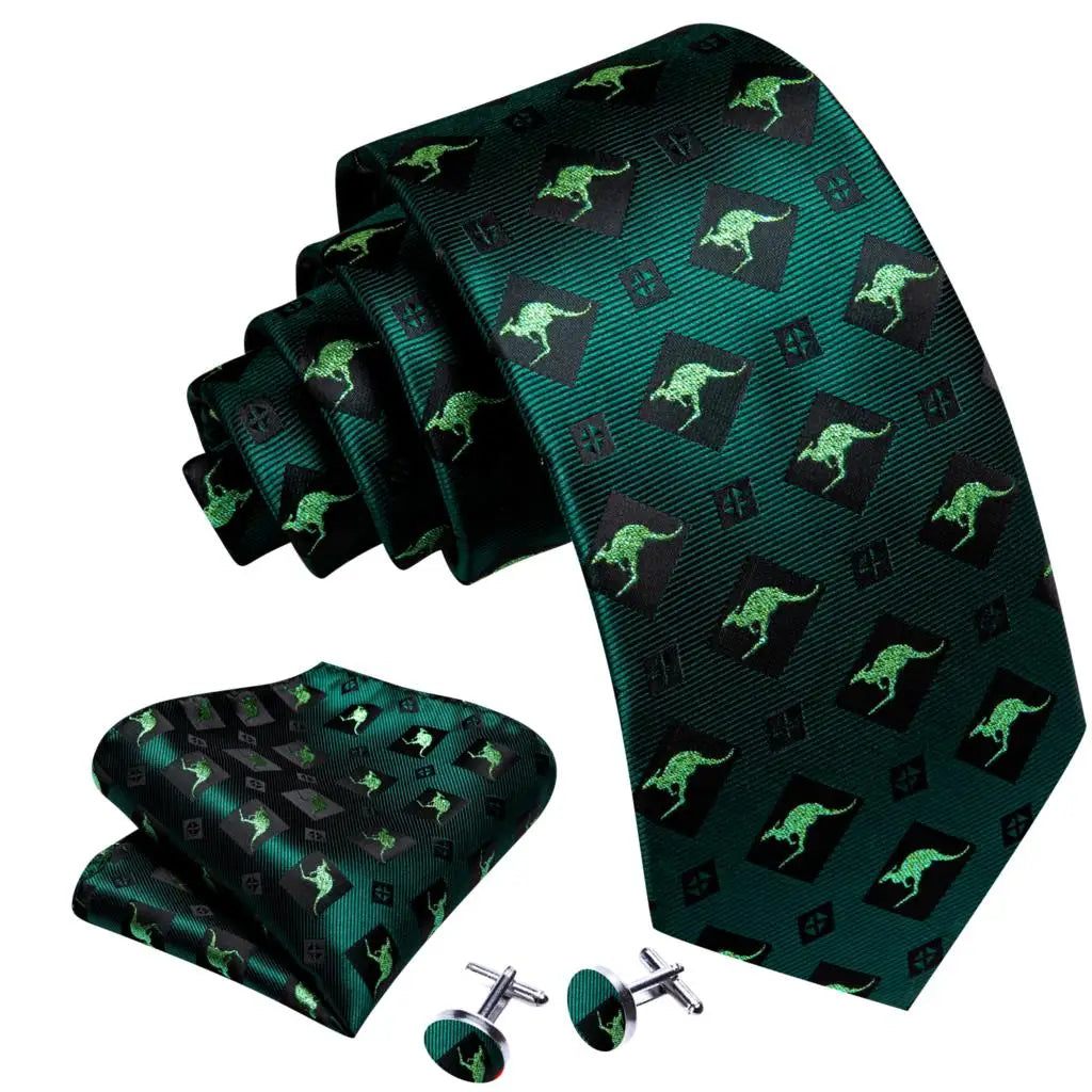 Barry.Wang Jacquard Animal Silk Men Tie Hankerchief Cufflinks Set Novelty Necktie for Male Gift Wedding Business Party 30 Styles