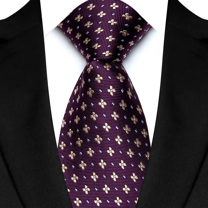 Luxury 8CM Mens Necktie Purple Color Stripes Floral Plaid Ties For Man Groom Jacquard Woven Neck Tie For Business Wedding Party