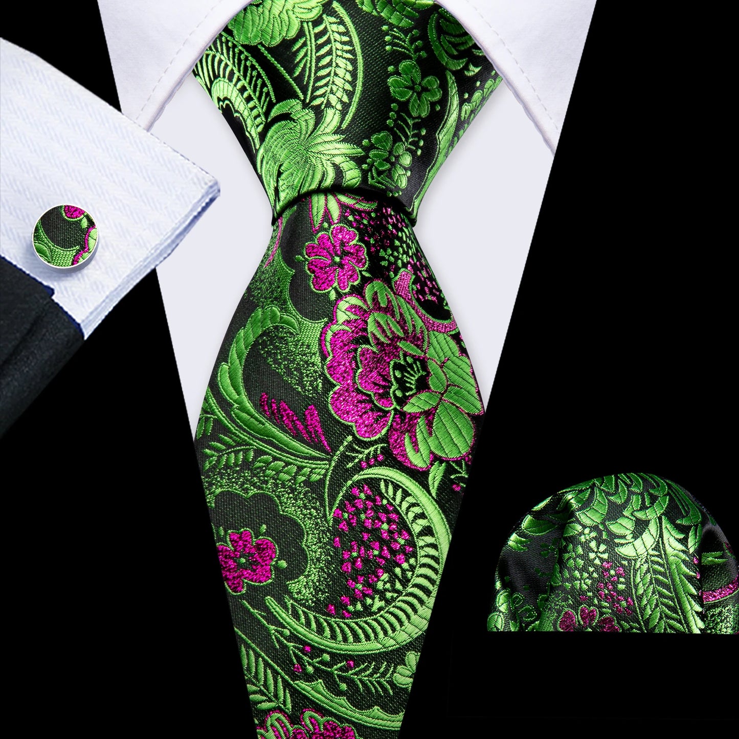 Fashion Silk Men Tie Green Teal Blue Solid Paisley Striped Plaid Floral Animal Necktie Handkerchief Cufflinks Set Barry. For Wedding