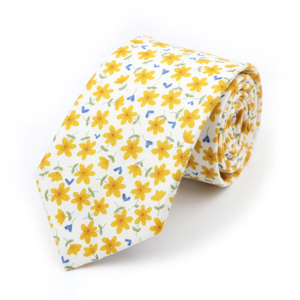 New Chic Floral Tie For Men 2025 100% Cotton Beautiful Elegant Flower Necktie White Blue Narrow Skinny Wedding Casual Cravat
