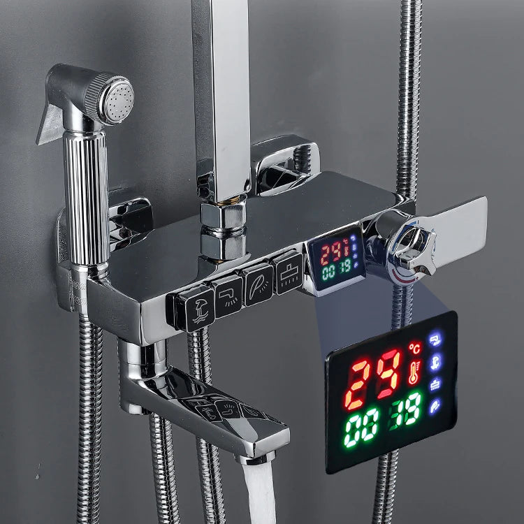 New 2024-2025 Chrome Digital Bathroom Shower System for Bathroom Accessories Brass Bathroom Mixer Faucet Thermostatic Digital Shower Set Plus FREE SHIPPING