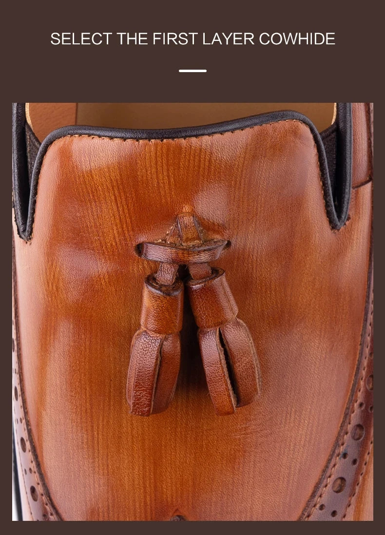 New Style Business Men Loafers Shoes Genuine Cowhide Handmade Sewing Casual Formal Wedding Party Slip on Pointed Dress Shoes Man