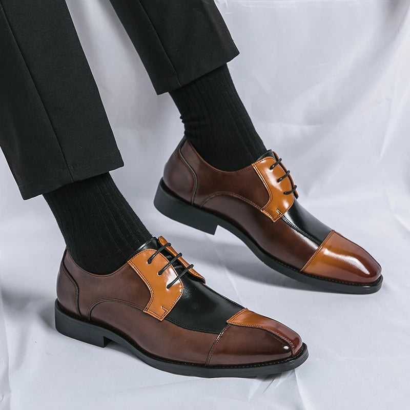 New Fashionable 2024-2025 Derby Shoes Men Shoes Pointed Lace up Business Office Dress Shoes Black Yellow Blue Yellow Size 38-48 Men Shoes