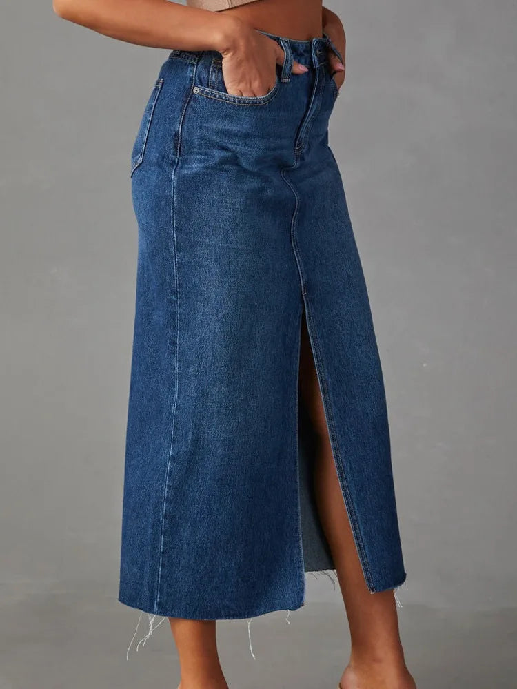 New In 2024 Women's Denim Skirt Spring Summer  Fashion High Waisted Streetwear Jean Skirt Female A-Line Midi Skirt