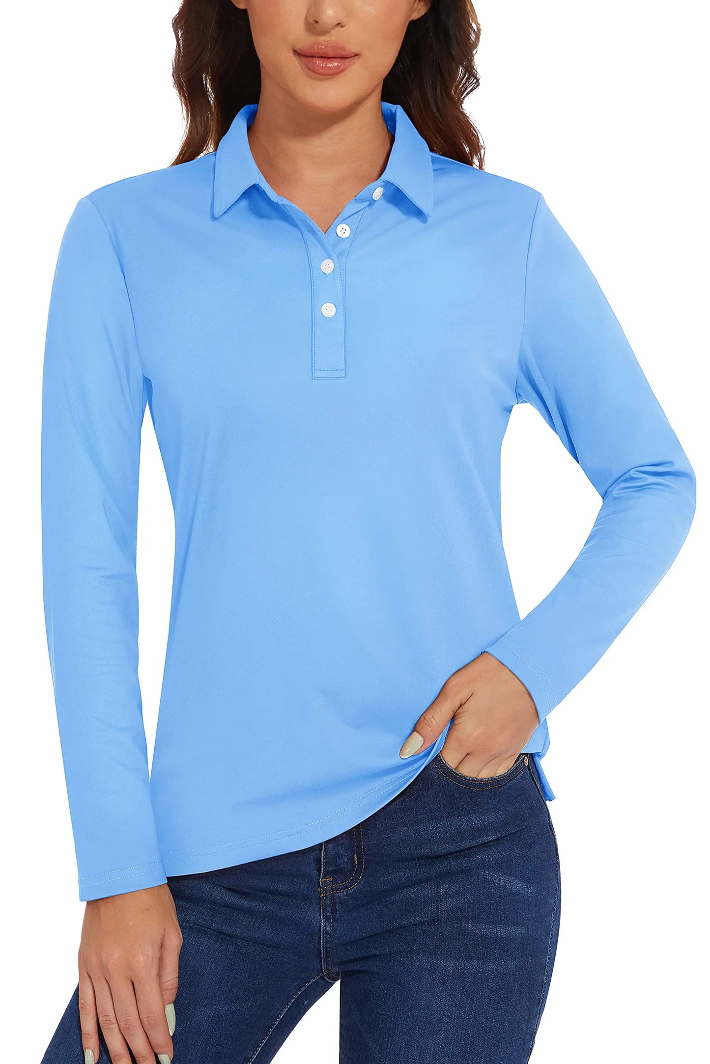 TACVASEN UPF 50+ Polo Shirts Womens Long Sleeve Shirts UV Protection Performance Polos Golf Tennis Working Shirts Pullover Top