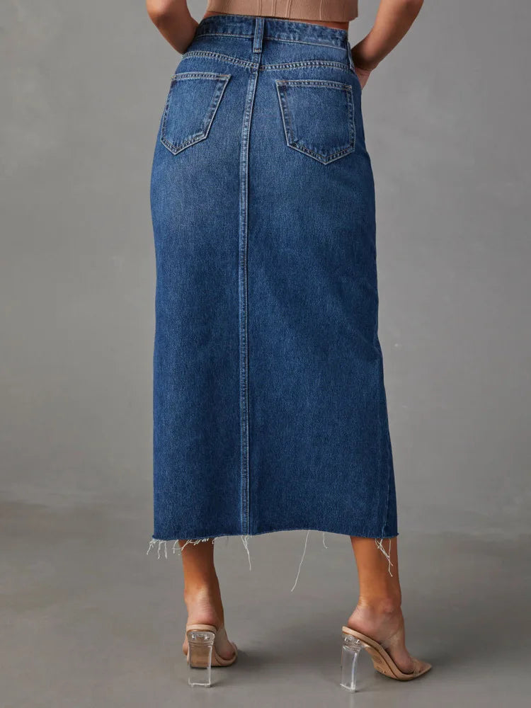 New In 2024 Women's Denim Skirt Spring Summer  Fashion High Waisted Streetwear Jean Skirt Female A-Line Midi Skirt