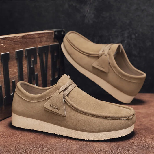 2025 New Suede Casual Shoes For Men Khaki Leather Loafers Slip-on Men's Shoes Lightweight Driving Shoes Men chaussure hommes