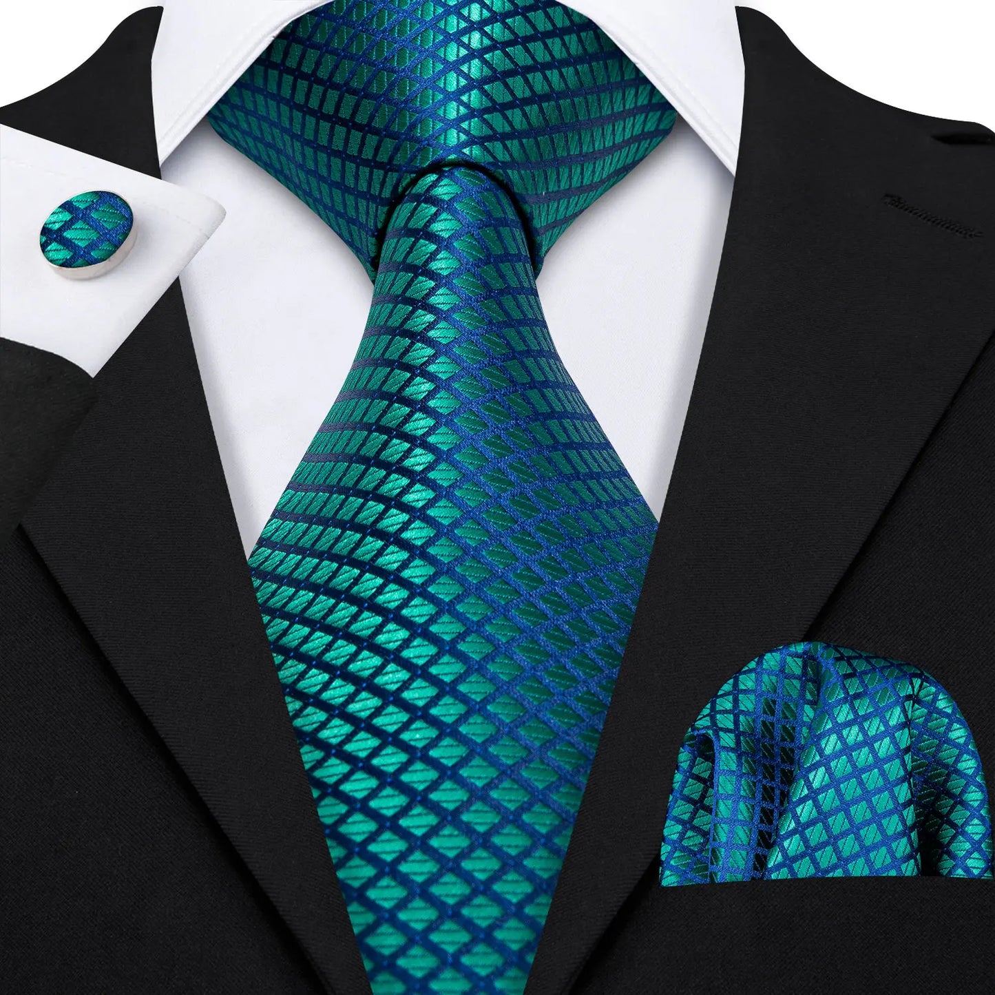 Amazony Epic Green Silk Mens Tie Hanky Cufflinks Set Mint Grass Teal Bottle Sage Pea Green Necktie For Male Wedding Business Party