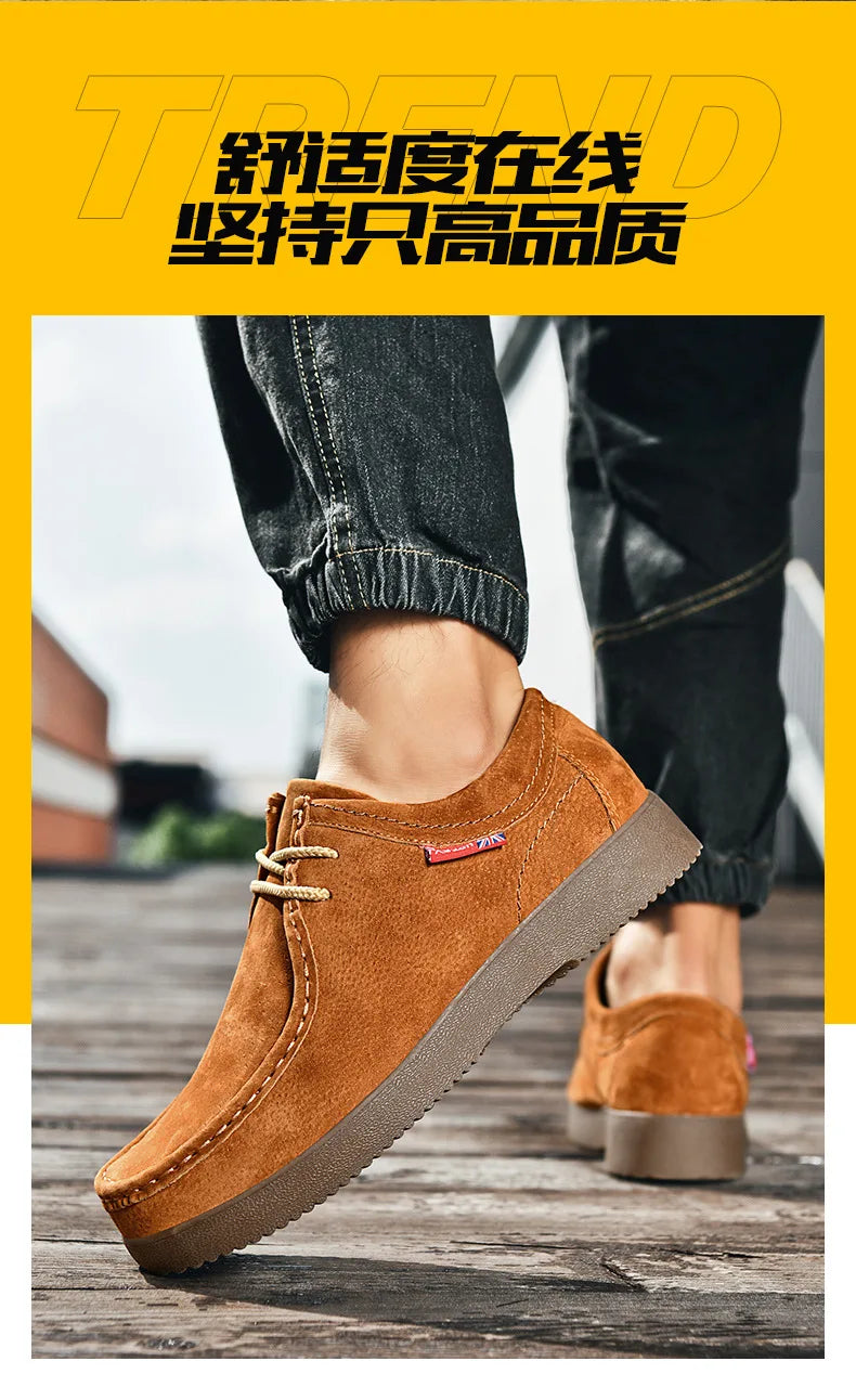 Autumn Men Casual Shoes Suede Leather Work Shoes Male Lace-up Flats Sneakers Platform British Business Party Dress Shoes 38-45