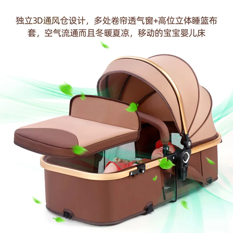 AMAZONY NEW 2024 Three-in-one Basket Stroller Can Sit, Lie Down, Light Two-way High Landscape Folding Shock-absorbing Newborn Baby Stroller