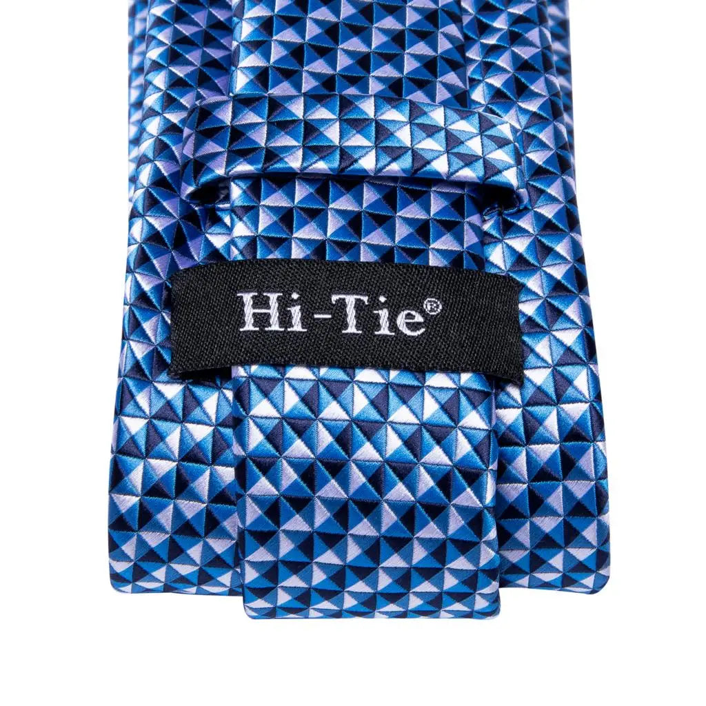 Brand New 2025 Hi-Tie Light Blue Striped Novelty Silk Wedding Tie For Men Handky Cufflinks Nicktie Set Fashion Design Business Party