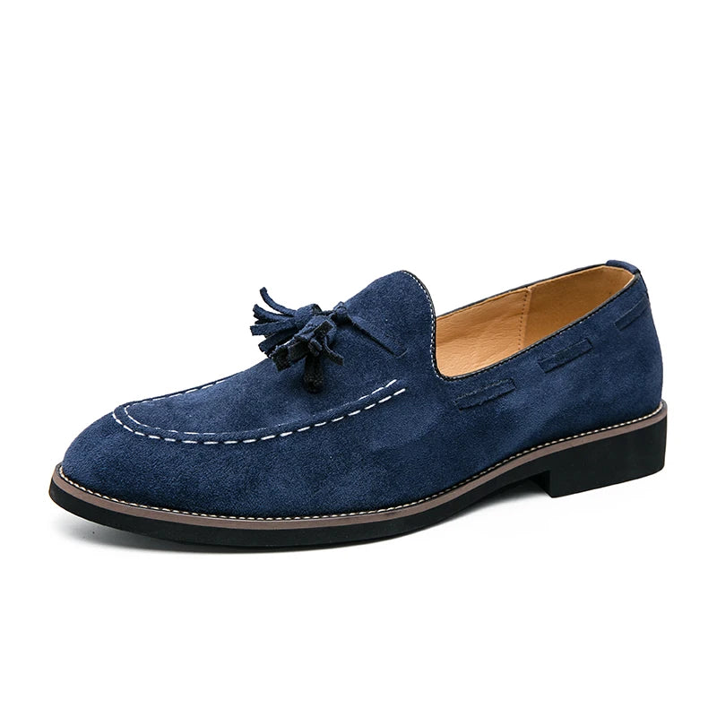 Brand Design Men Suede Leather Shoes Moccasins Purple Tassel Pointed Men's Loafers Vintage Slip-on Casual Men Social Dress Shoe