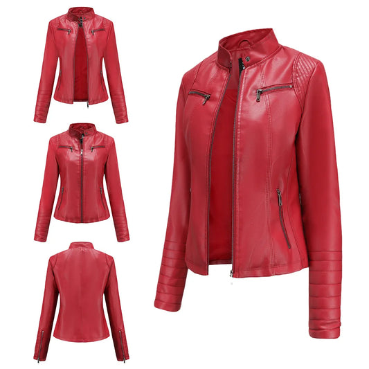 2025 Ladies New Autumn Motorcycle Short Chic PU Leather Jacket