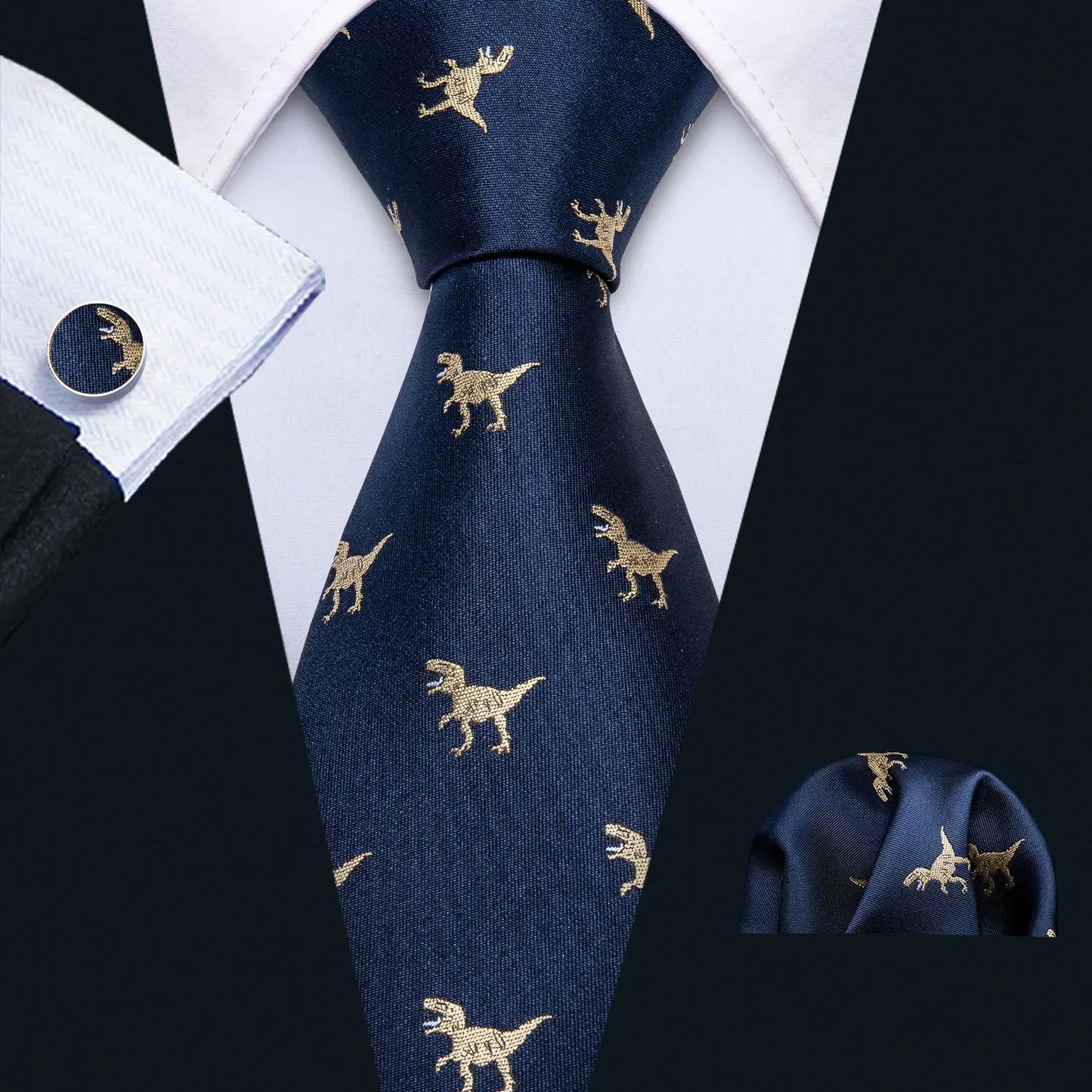 Barry.Wang Jacquard Animal Silk Men Tie Hankerchief Cufflinks Set Novelty Necktie for Male Gift Wedding Business Party 30 Styles