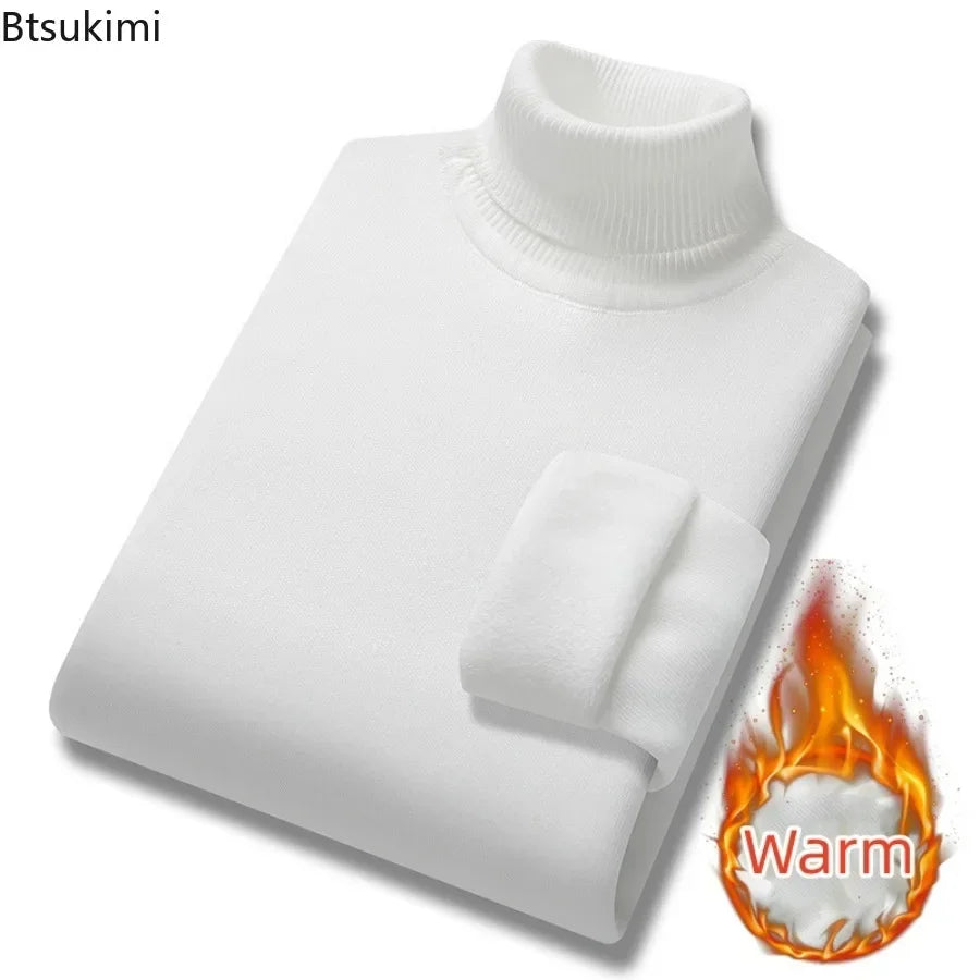 New Collection 2024-2025 Basic Warm Sweater for Men Winter Casual Pullover Warm Turtleneck Sweater Velvet Thick Solid Slim Bottoming Shirt Homme