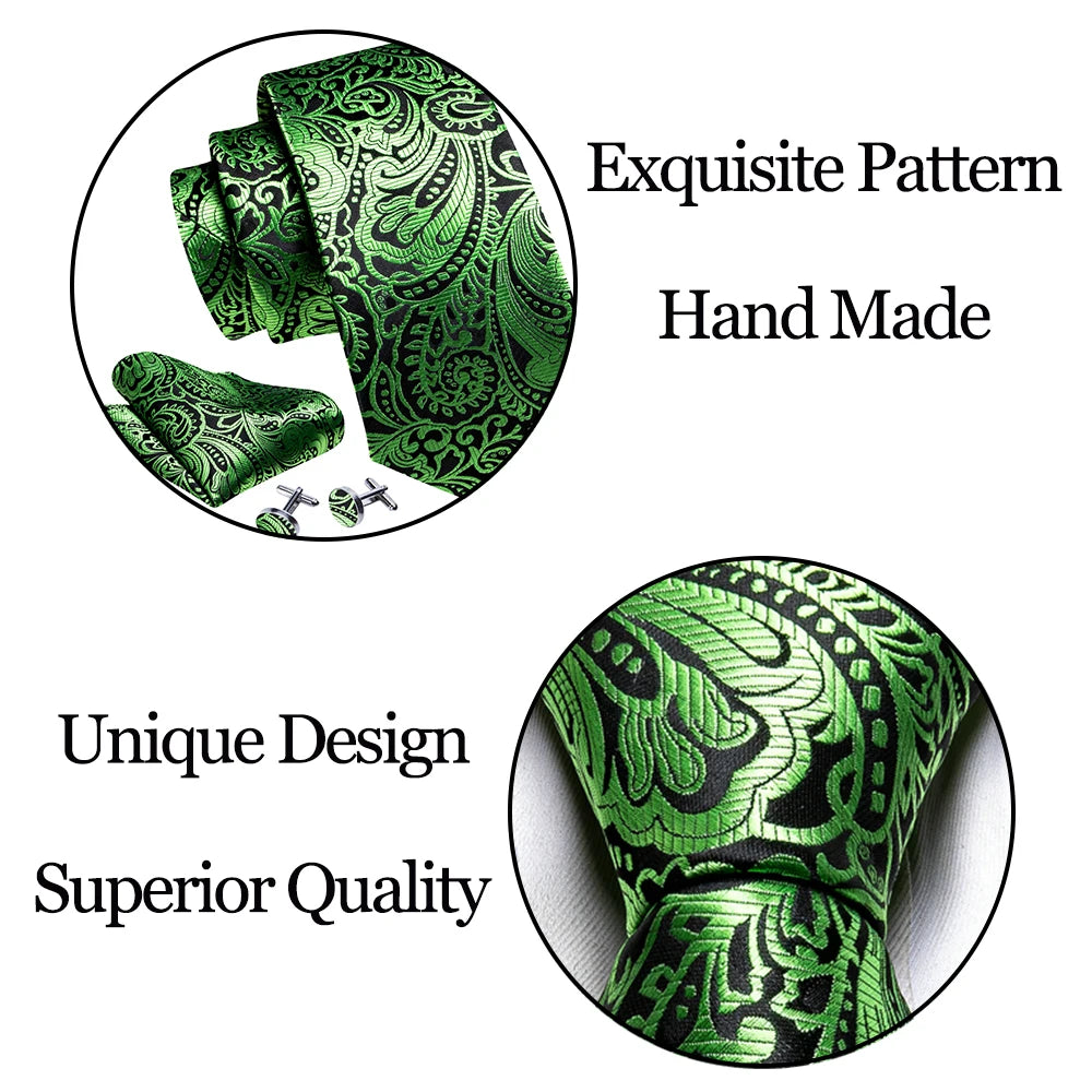 Fashion Silk Men Tie Green Teal Blue Solid Paisley Striped Plaid Floral Animal Necktie Handkerchief Cufflinks Set Barry. For Wedding