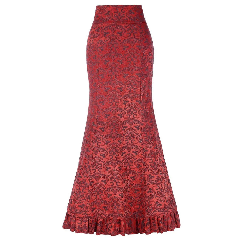 Skirt Bodycon Ruffle Women Punk Style Jacquard Skirt Fashion Victorian Steampunk Long Bodycon Ruffle