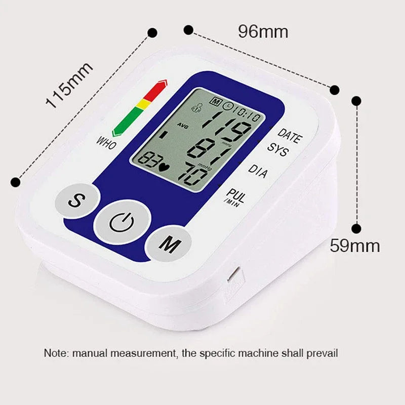 LCD Portable Health Care Pulse Meter BP Monitor Automatic Digital Arm Blood Pressure Monitor Tonometer Meter Sphygmomanometer