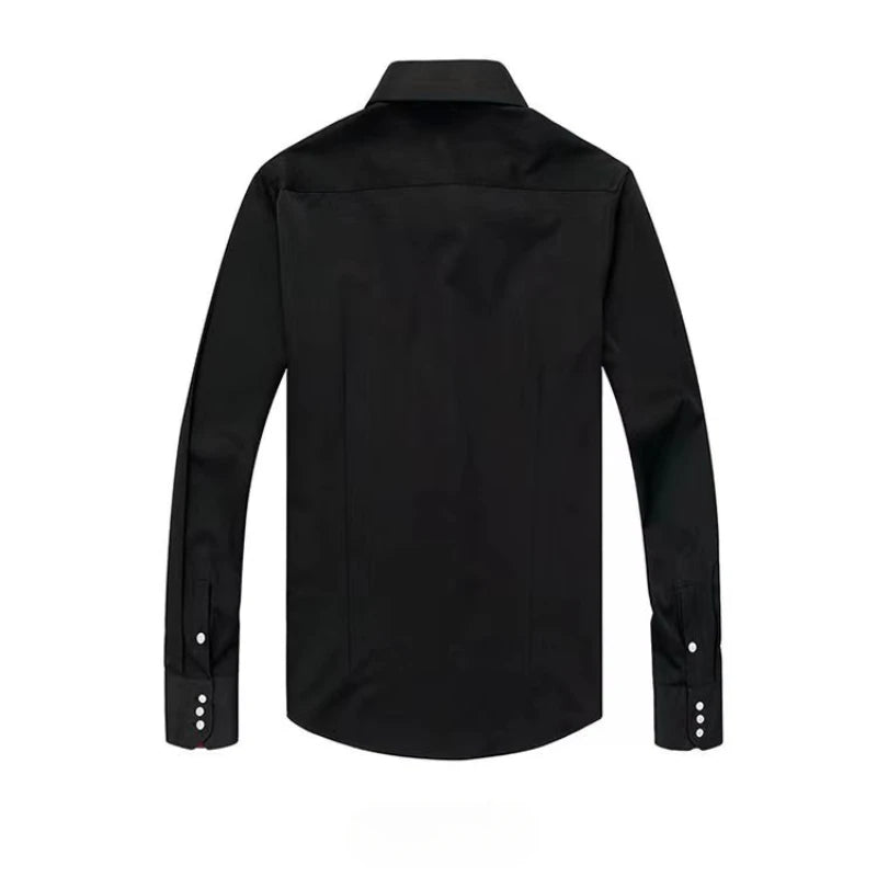 Summer Business Slim Fit White Shirt for Men - British Casual Tooling Style with Three Buttons Men's Long Sleeve Shirts