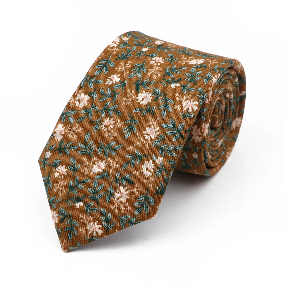 New Chic Floral Tie For Men 2025 100% Cotton Beautiful Elegant Flower Necktie White Blue Narrow Skinny Wedding Casual Cravat