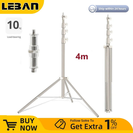 AMBITFUL 4M Stainless Steels Heavy Duty Light Stand Tripod 1/4 and 3/8 Screw Load 10KG for Studio Flash Softbox Continuous Light