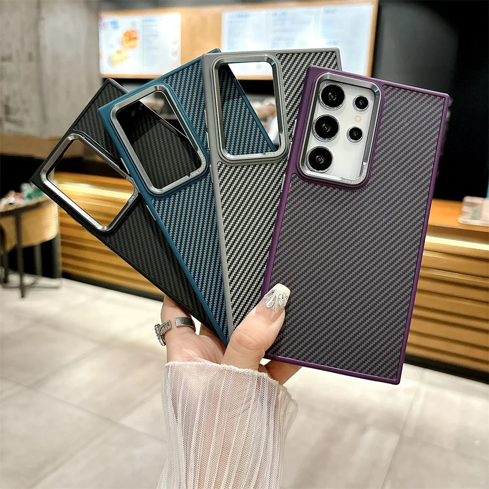 Luxury Carbon Fiber Pattern Armor For Magsafe Case For Samsung Galaxy S24 Plus Ultra Magnetic Wireless Charge Matte Hard Cover