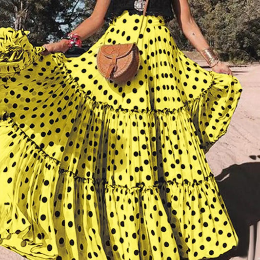 Ruffle Skirt High Waist Polka Dot New Arrival Summer Women Plus Size Ruffled A Line Swing Maxi Wholesale Dropshipping