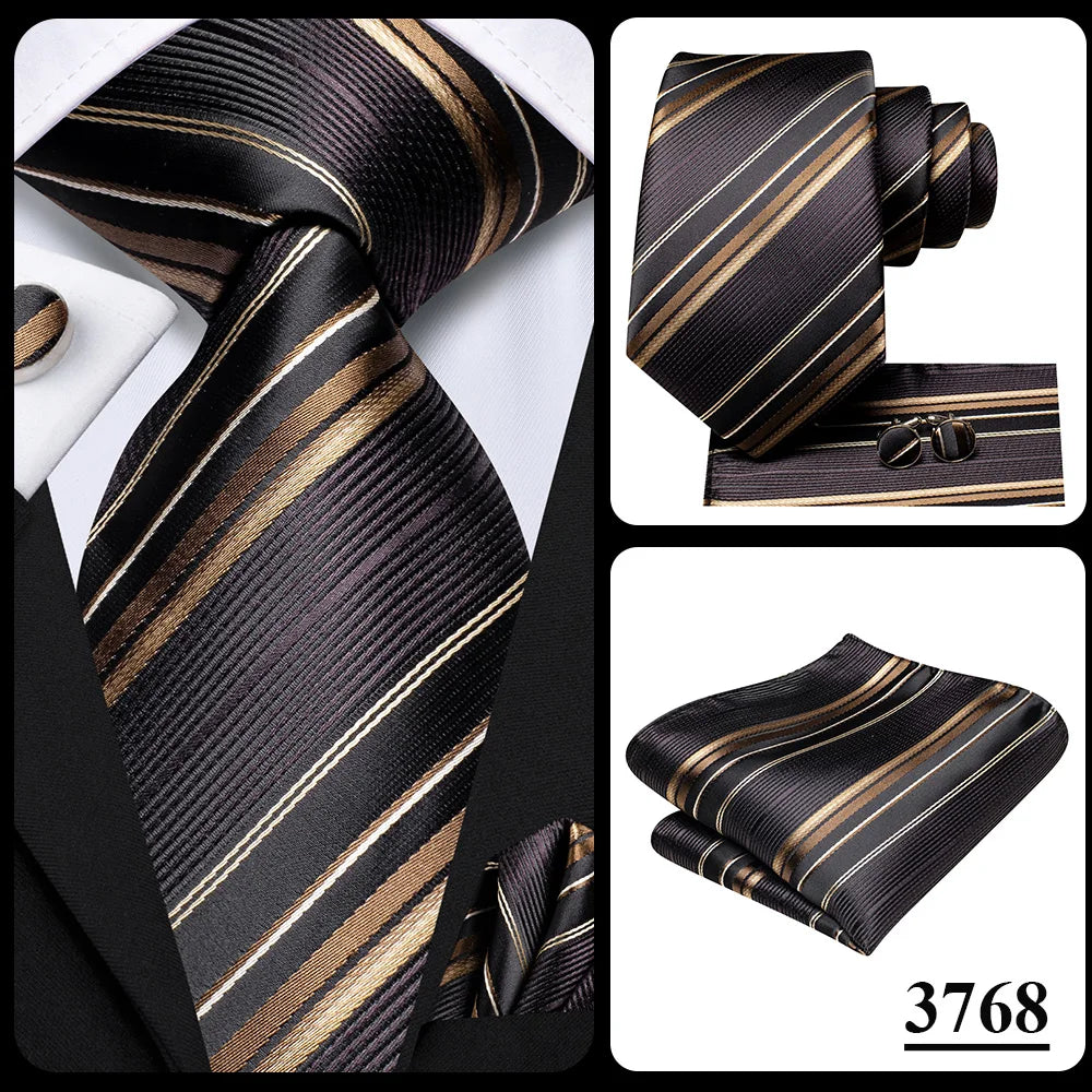 Our Brand  2025 Hi Tie Striped Sage Green Mens Fashion Necktie Handkerchief Cufflinks for Tuxedo Accessory Classic Silk Luxury Tie for Man Gift