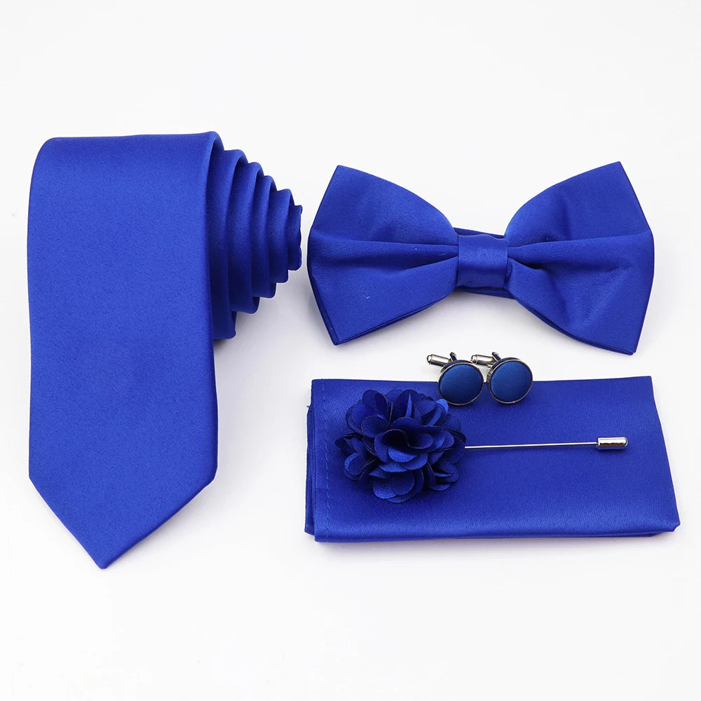 Hot Sale Pink Purple Sage Green Tie Set Polyester Necktie Bowtie Cufflink Brooch For Groom Suit Wedding Cravat Shirt Accessory