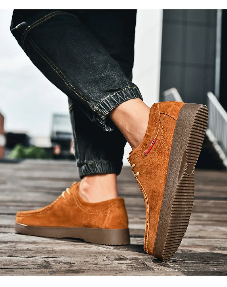 Autumn Men Casual Shoes Suede Leather Work Shoes Male Lace-up Flats Sneakers Platform British Business Party Dress Shoes 38-45