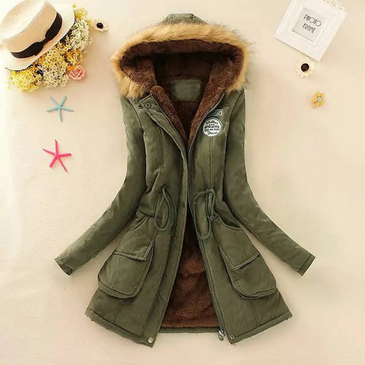 Women Autumn Winter Warm Fur Hooded Parkas Thick Cotton Slim Padded Coat Casual Vintage Streetwear Oversized Overcoat Jackets