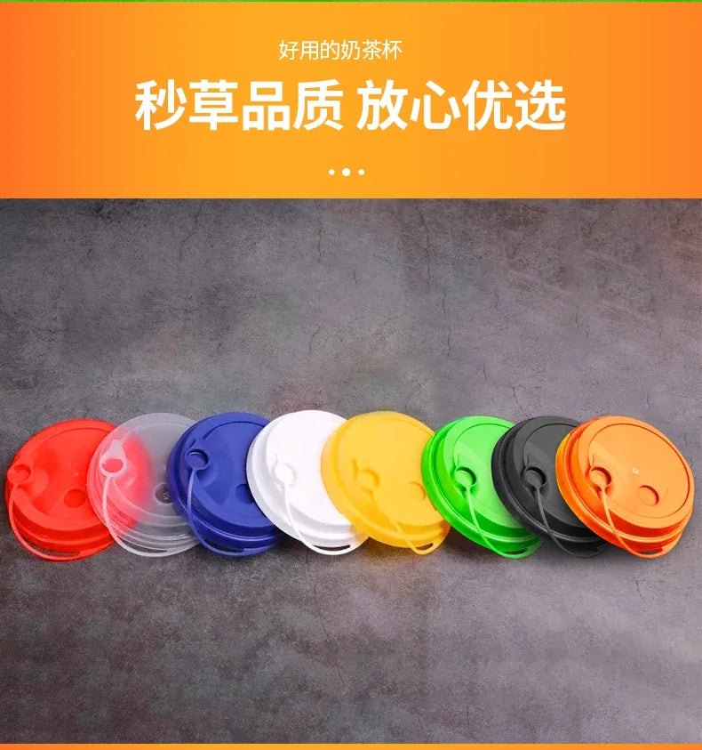 50pcs 90mm Caliber Injection Molded Leak Proof Cup Lids One Time Packaged Milk Tea Coffee Cup Lid Thickened One-piece Cover