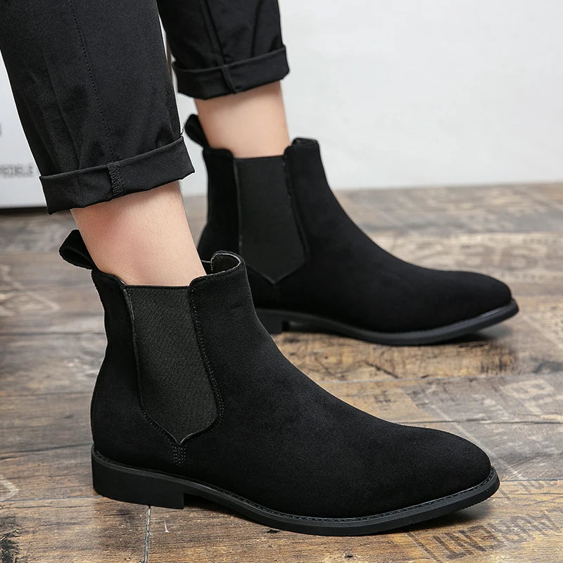 Trendy Brand 2025  British Style Men Boots High Top Slip On Suede Leather Ankle Boots Spring Autumn New Chelsea Boots Men Casual Shoes