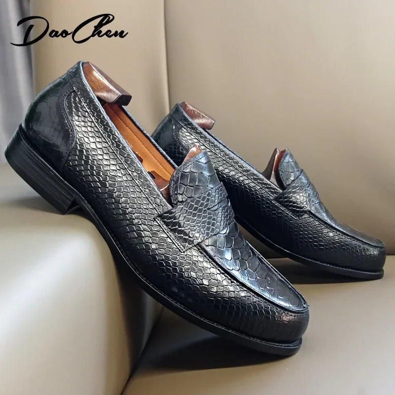 OUR 2025 NEW Collection LUXURY BRAND LEATHER SHOES BROWN BLACK SLIP ON SNAKE PRINT MEN'S CASUAL SHOES WEDDING OFFICE casual loafers men